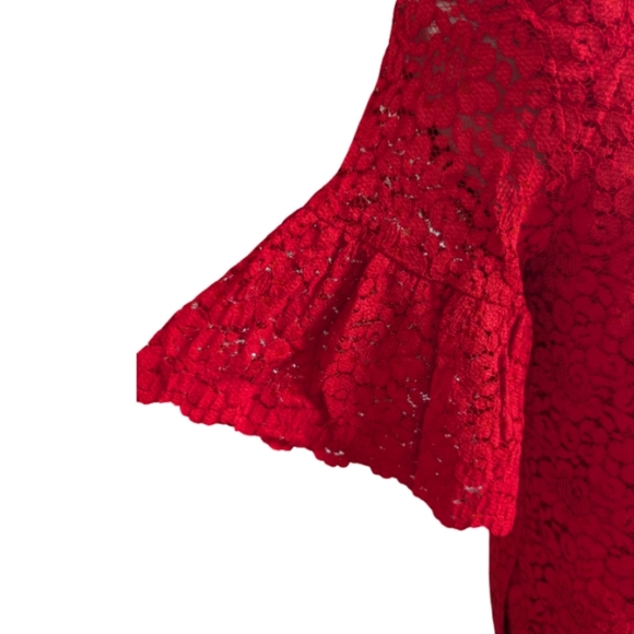 Banana Republic Red Lace Shirt Dress Size S - Bell Sleeves Collared Mini Dress - Picture 8 of 13